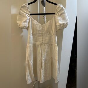 House of Harlow white linen blend puff sleeve dress.